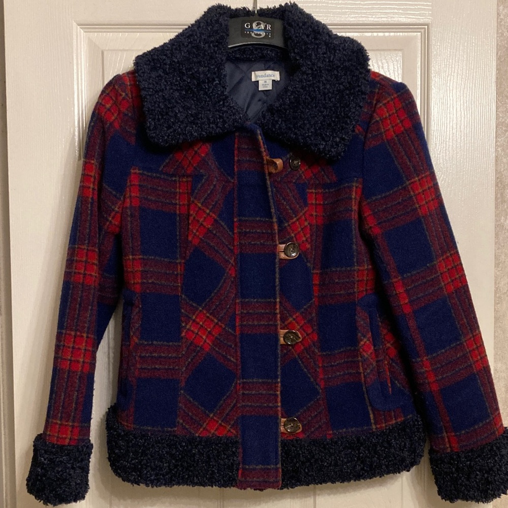 Sundance Red and Blue Plaid Bomber Jacket